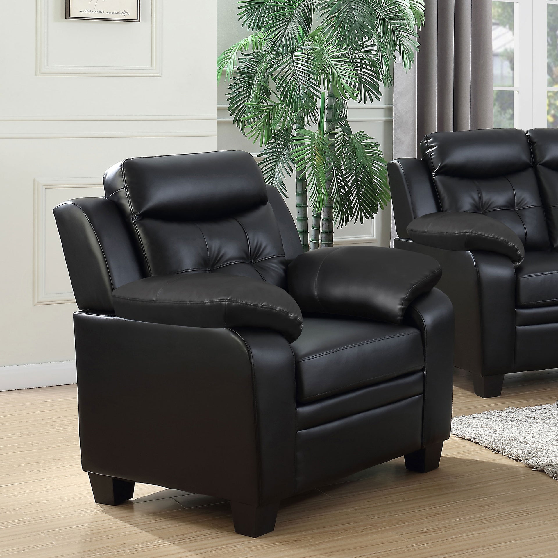Winchell Black Upholstered Padded Arm Tufted Accent Chair