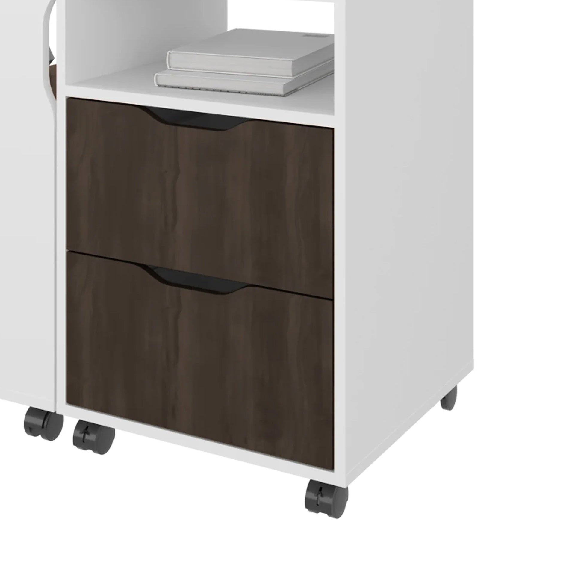 White and Stained Walnut 2-Drawer Extendable Desk with Sliding Mechanism
