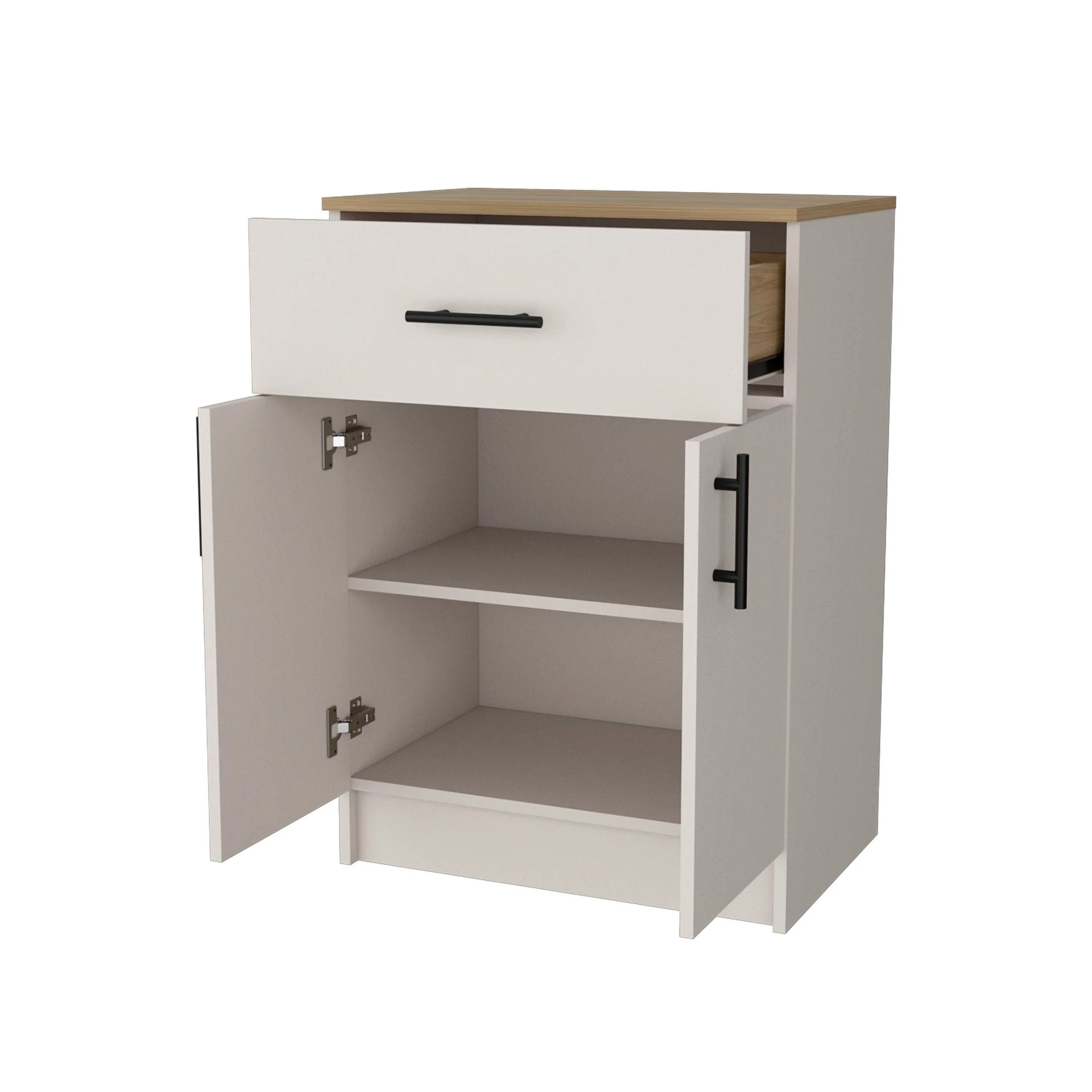 Ivory and Natural Oak 2-Door Kitchen Pantry with 1 Drawer