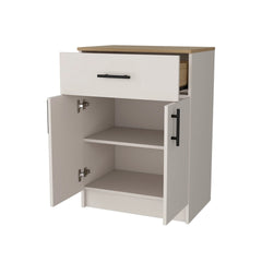 Ivory and Natural Oak 2-Door Kitchen Pantry with 1 Drawer