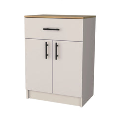 Ivory and Natural Oak 2-Door Kitchen Pantry with 1 Drawer