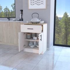 Ivory and Natural Oak 2-Door Kitchen Pantry with 1 Drawer
