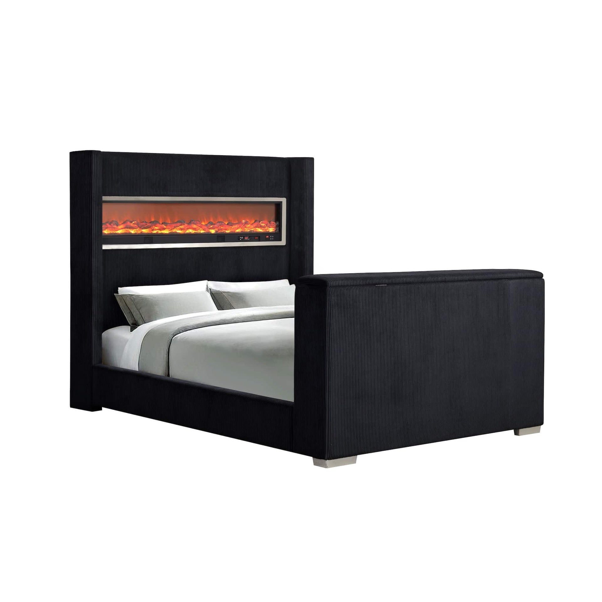 Black Color 1pc Eastern King Size Bed Wing back Design Headboard Bedroom Furniture TV Lift Footboard Contemporary Style