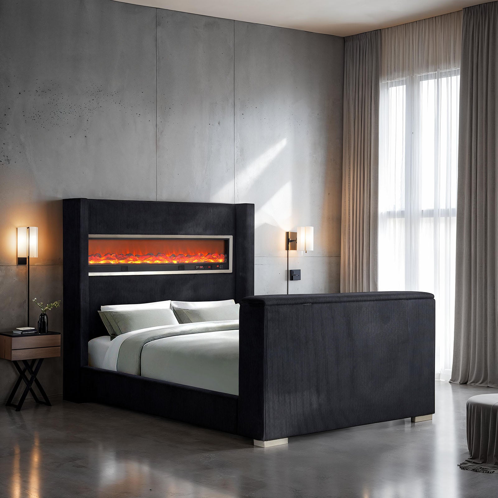 Black Color 1pc Eastern King Size Bed Wing back Design Headboard Bedroom Furniture TV Lift Footboard Contemporary Style