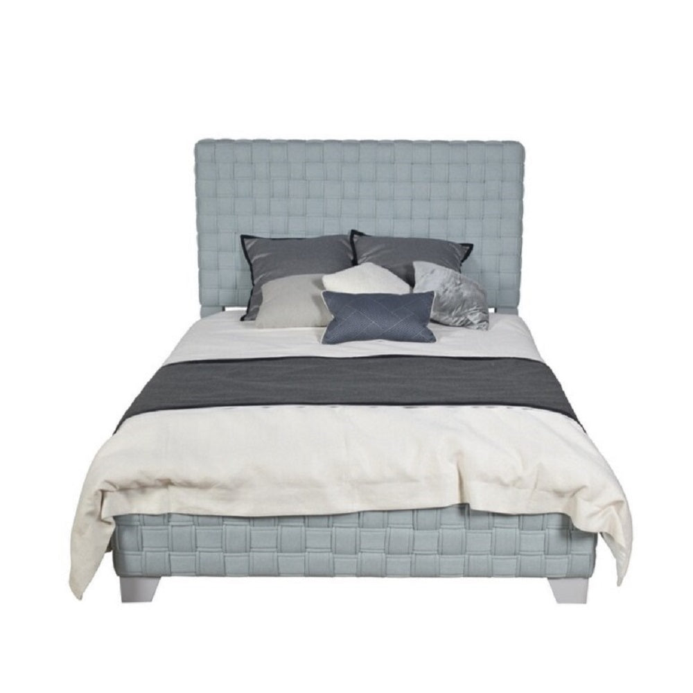 Contemporary Queen Size Upholstered Bed Light Teal Chenille Bold Design Bedroom Furniture 1pc