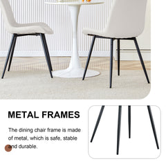 White artificial leather backrest cushion dining chair, black metal legs, curved widened cushion design for more comfort, suitable for restaurants, kitchens, bedrooms, offices.(6 chairs) 0502