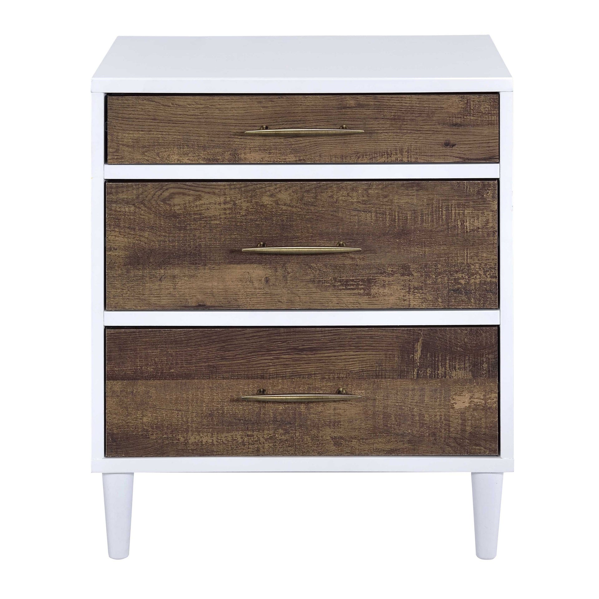 White and Weathered Oak 3-drawer Accent Table