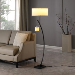 59" In Contemporary Dual Black Arc W/ Hanging Pendelum Lamp Metal Floor Lamp