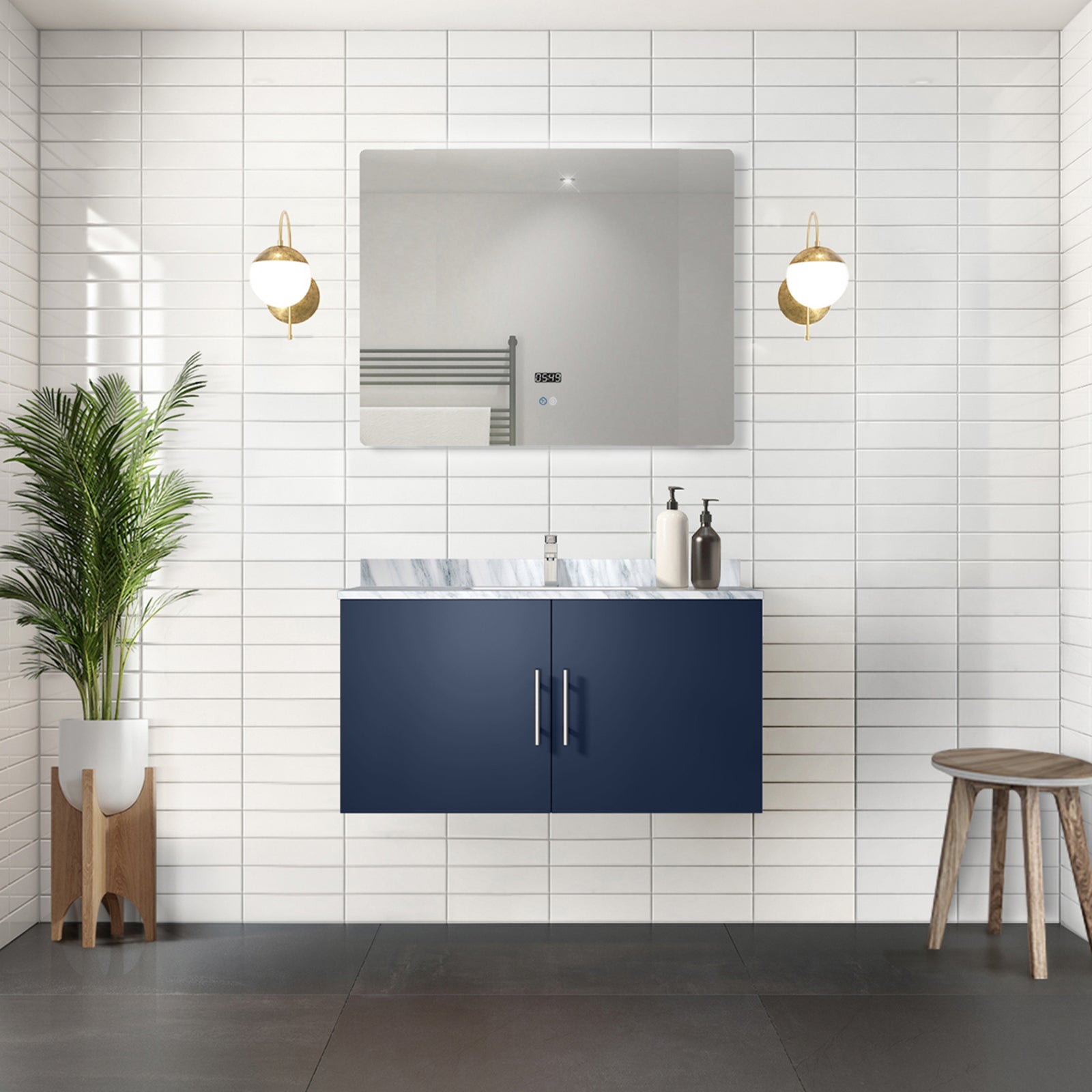 Navy Blue Bath Vanity 36 in. W x 22 in. D, and 36 in. LED Mirror