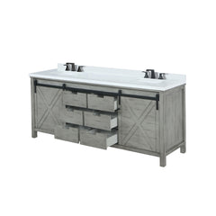 Ash Grey Double Bath Vanity 84 in. W x 22 in. D, White Quartz Countertop and Faucet Set