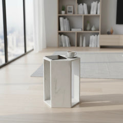 Natural White Marble Hexagon Side Table – Honed Matte Finish Stone Pedestal – Modern Minimalist Drink Table for Living Room & Bedroom (16cm x 40cm / 6.3" x 15.7")