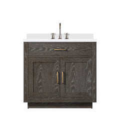 Brown Oak Single Bath Vanity 36 in. W x 22 in. D, Cultured Marble Top, and Faucet Set