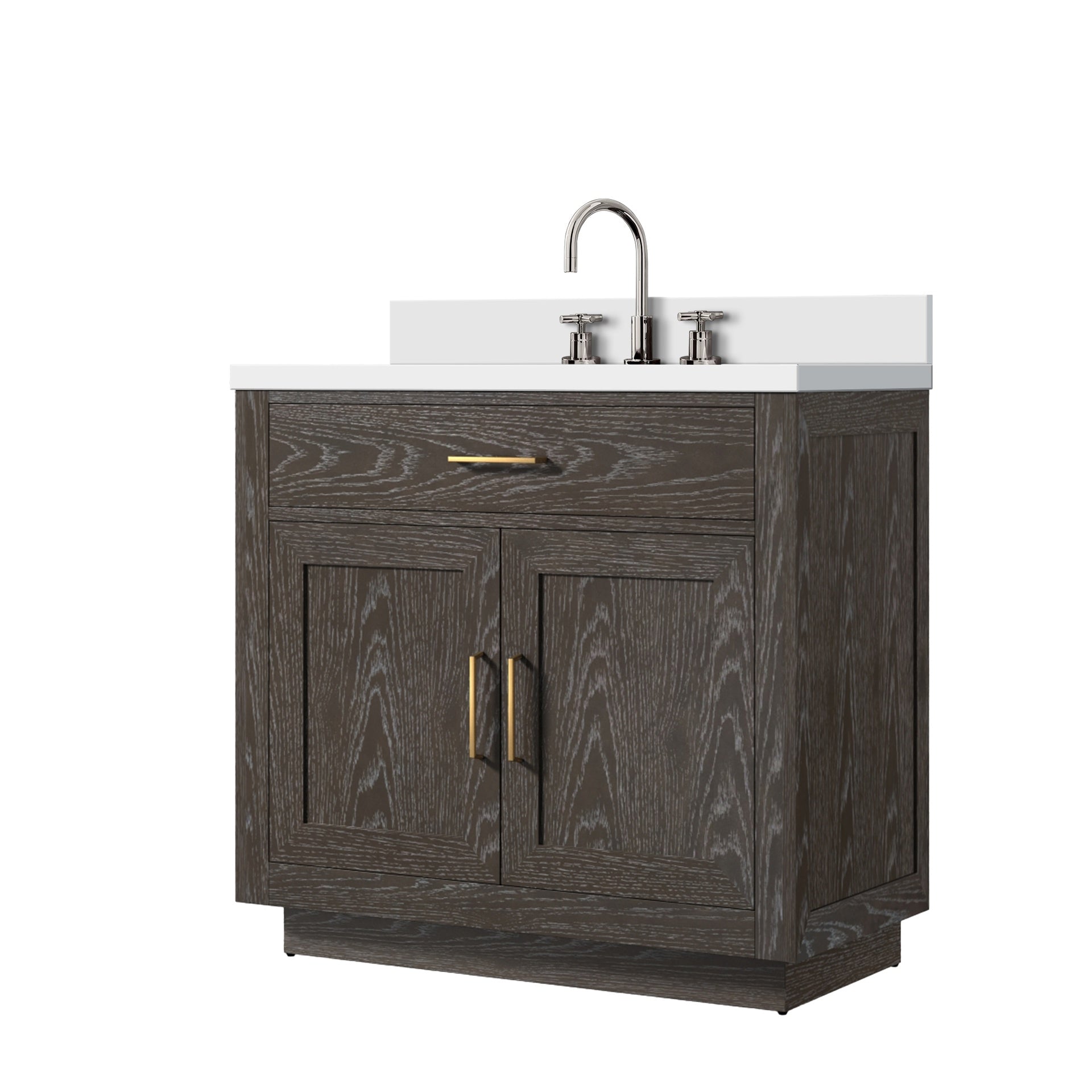 Brown Oak Single Bath Vanity 36 in. W x 22 in. D, Cultured Marble Top, and Faucet Set