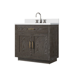 Brown Oak Single Bath Vanity 36 in. W x 22 in. D, Cultured Marble Top, and Faucet Set