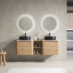 60'' Wall-Mounted Bathroom Vanity With Ceramic Art Sink, and 1-Storage Shelves, Soft-Close Door, KD-Packing, Plywood