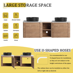 60'' Wall-Mounted Bathroom Vanity With Ceramic Art Sink, and 1-Storage Shelves, Soft-Close Door, KD-Packing, Plywood