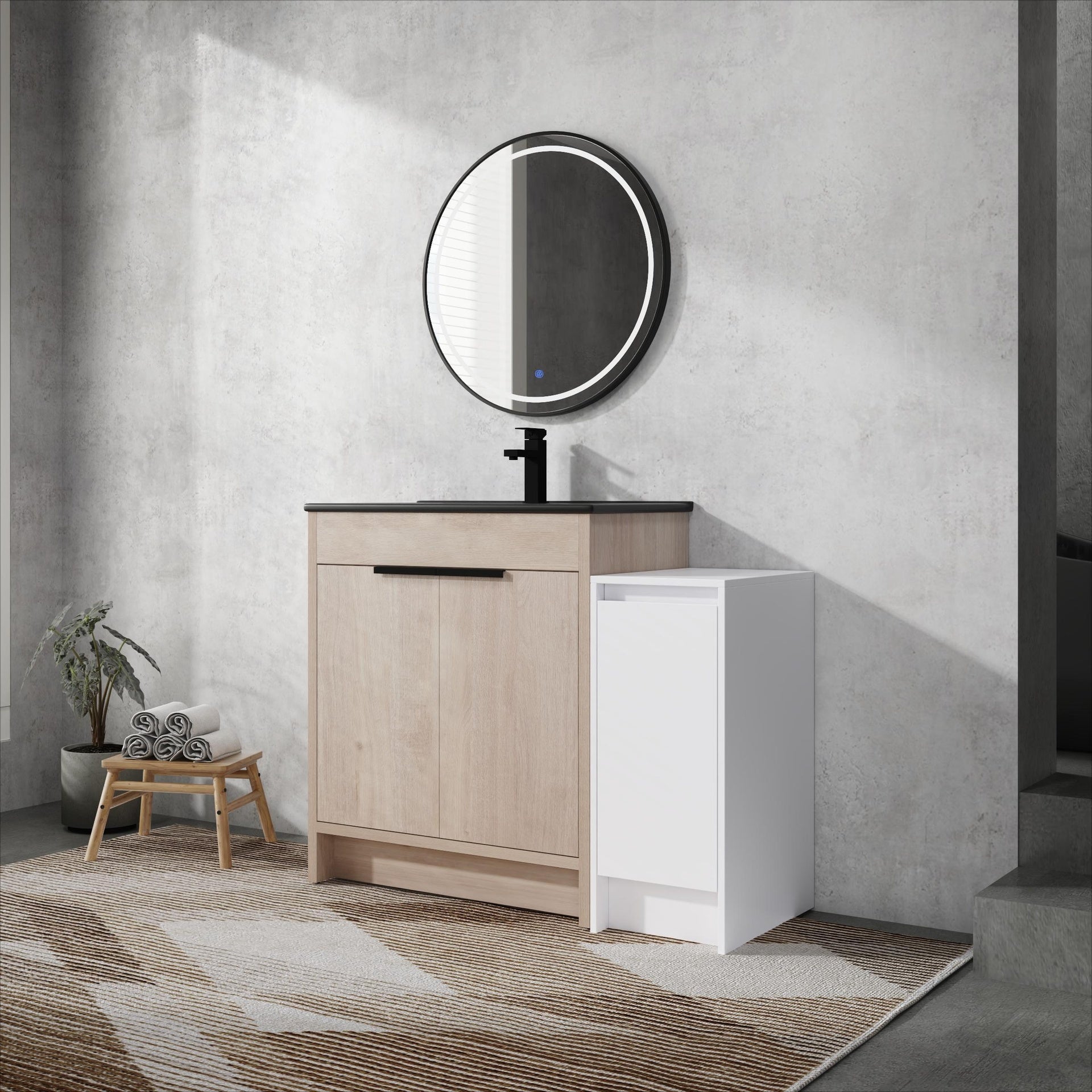 42 Inch Freestanding Bathroom Vanity with Black Ceramic Sink and Storage Cabinets, Soft Closing Door, 02430+0312 Combination Cabinet, KD-Package