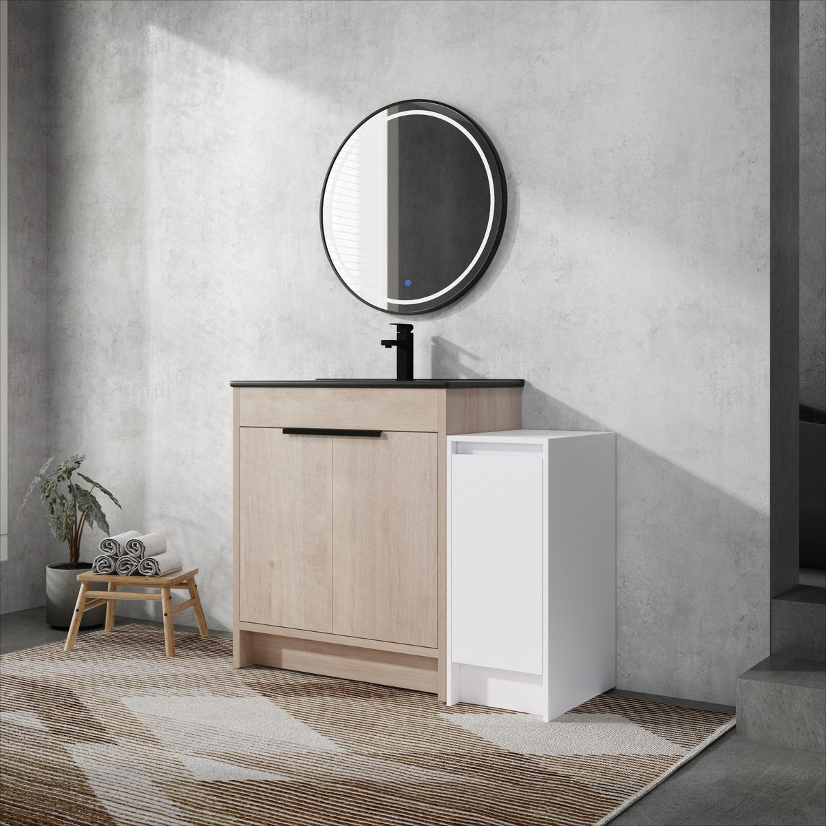 42 Inch Freestanding Bathroom Vanity with Black Ceramic Sink and Storage Cabinets, Soft Closing Door, 02430+0312 Combination Cabinet, KD-Package
