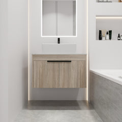 30 " Modern Design Float Bathroom Vanity With Ceramic Basin Set,  Wall Mounted White Oak Vanity  With Soft Close Door,KD-Packing,KD-Packing,2 Pieces Parcel(TOP-BAB110MOWH)
