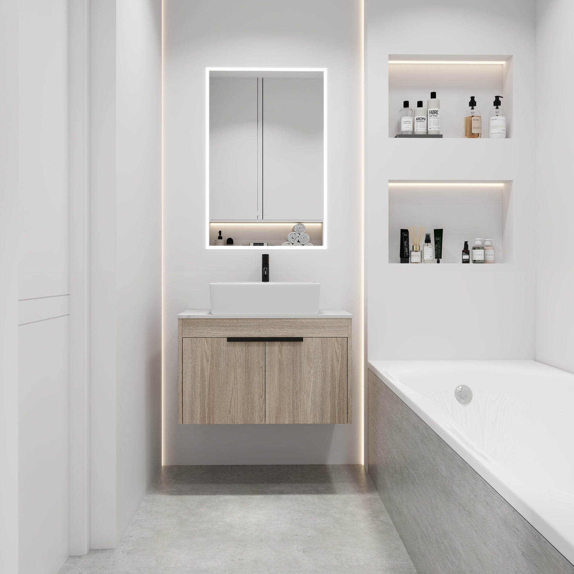 30 " Modern Design Float Bathroom Vanity With Ceramic Basin Set,  Wall Mounted White Oak Vanity  With Soft Close Door,KD-Packing,KD-Packing,2 Pieces Parcel(TOP-BAB110MOWH)