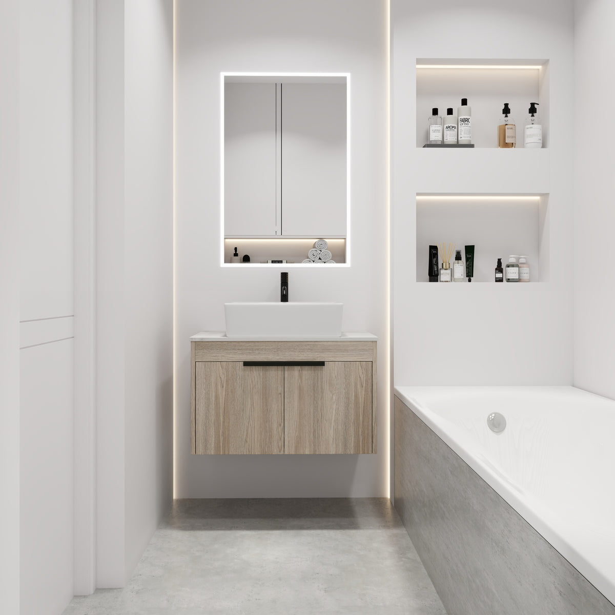 30 " Modern Design Float Bathroom Vanity With Ceramic Basin Set,  Wall Mounted White Oak Vanity  With Soft Close Door,KD-Packing,KD-Packing,2 Pieces Parcel(TOP-BAB110MOWH)