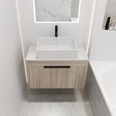 30 " Modern Design Float Bathroom Vanity With Ceramic Basin Set,  Wall Mounted White Oak Vanity  With Soft Close Door,KD-Packing,KD-Packing,2 Pieces Parcel(TOP-BAB110MOWH)