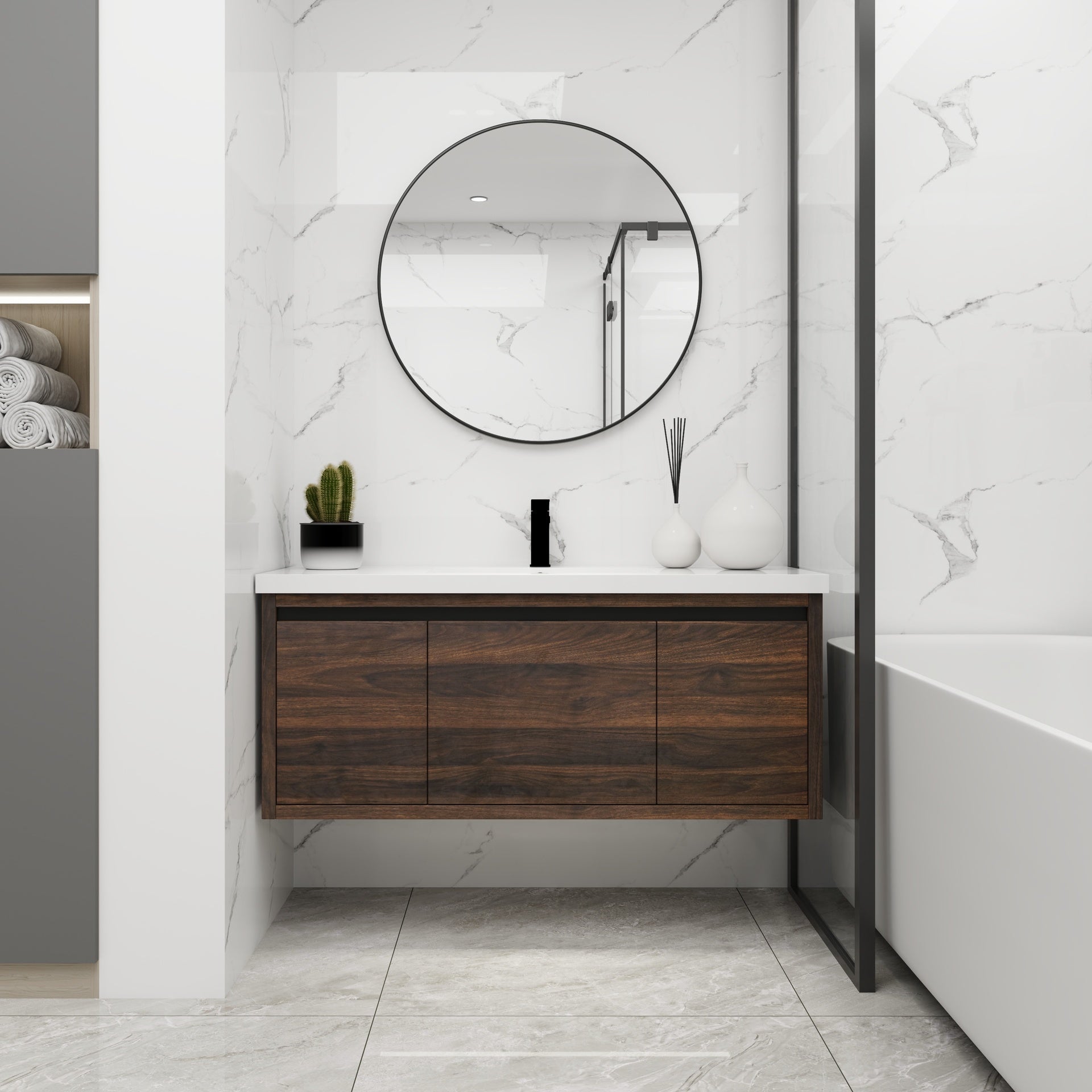 48 Inch Bathroom Cabinet With Sink,Soft Close Doors and Drawer,Float Mounting Design,48x18