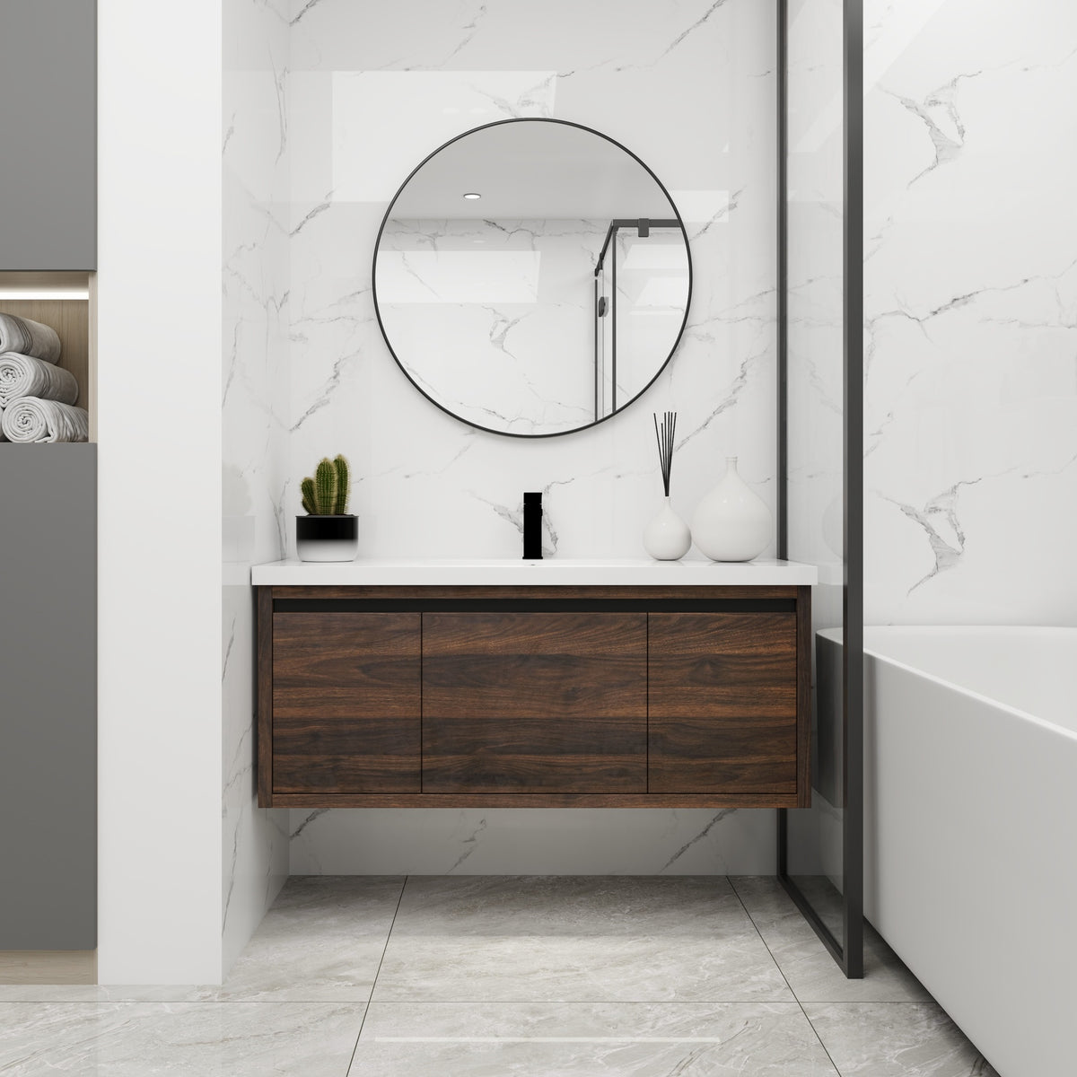 48 Inch Bathroom Cabinet With Sink,Soft Close Doors and Drawer,Float Mounting Design,48x18