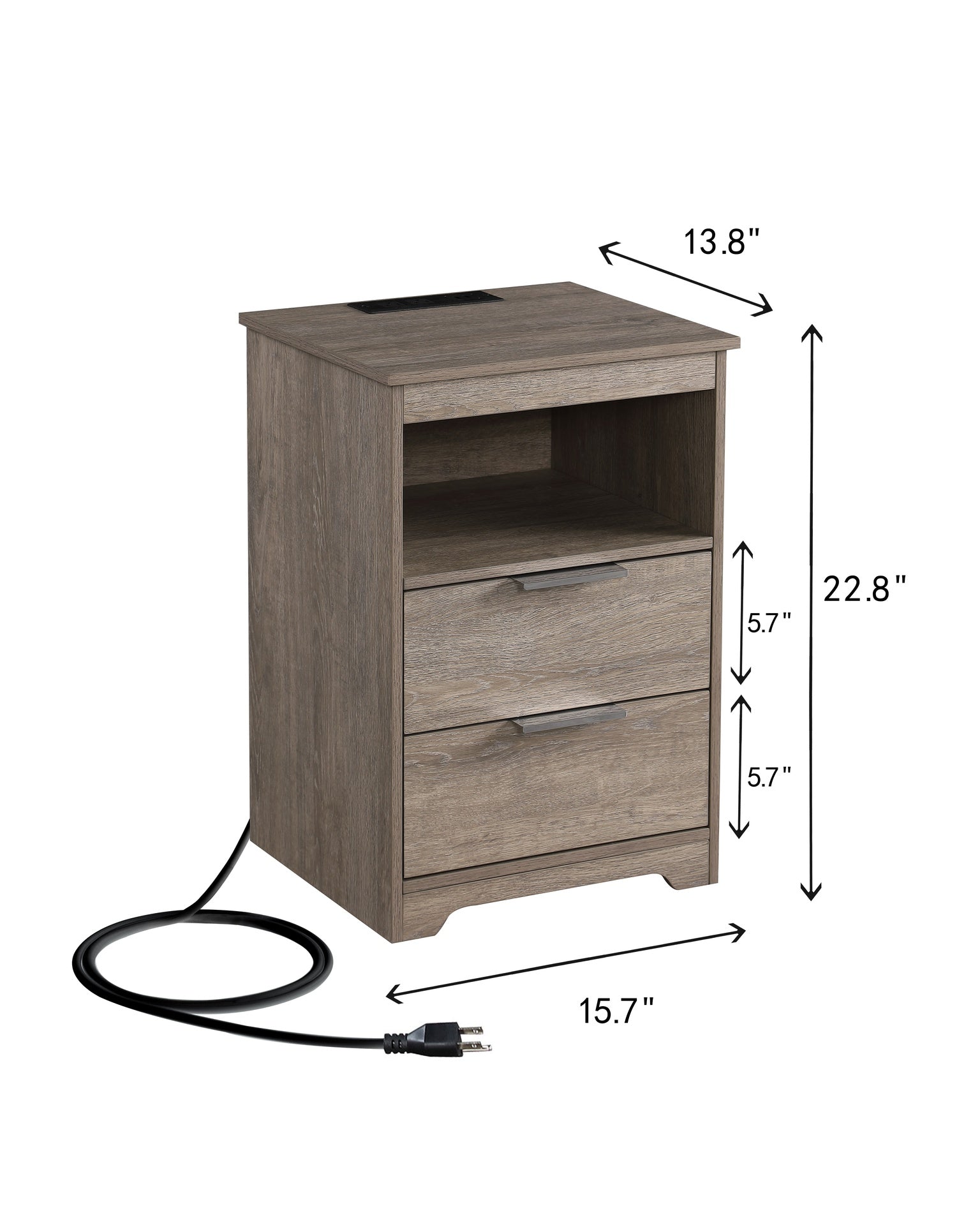 Nightstand with Charging Station,End Table with 2 Drawers,Wooden End Table with Drawer and Opening Shelf,Side Table for Bedroom, Gra