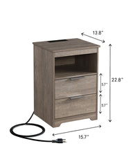 Nightstand with Charging Station,End Table with 2 Drawers,Wooden End Table with Drawer and Opening Shelf,Side Table for Bedroom, Gra