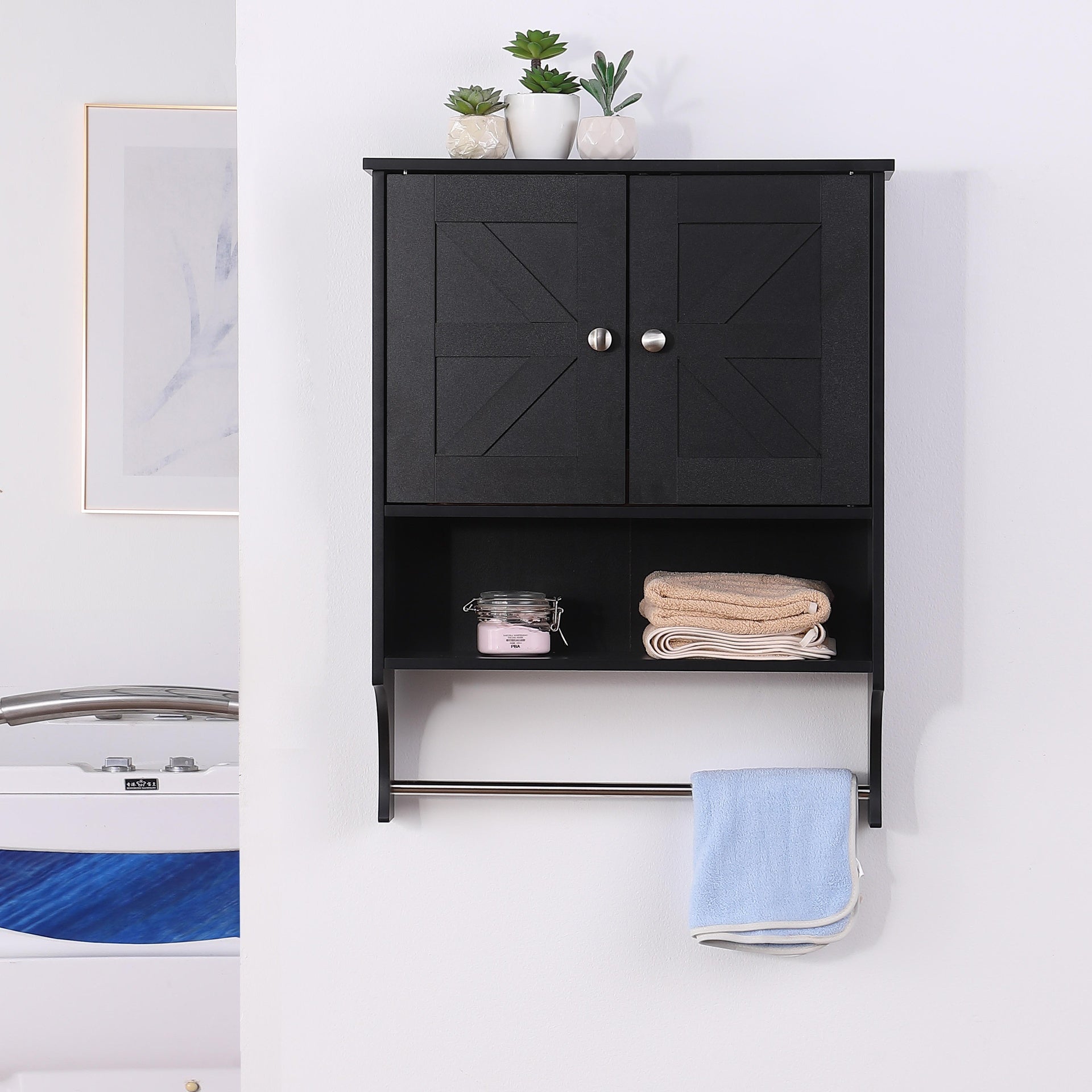 Over The Toilet Storage Cabinet,Farmhouse Medicine Cabinet with 2 Door and Adjustable Shelves,21.65 x 7.1 x 27.6 Inches, Bathroom, Living Room, Black
