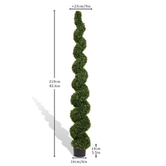 7FT Spiral Topiary Trees Artificial Outdoor Faux Boxwood Plants Large Twisted Green Potted Trees for Garden Front Porch Patio Planter Decoration, 1pc/set