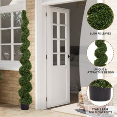 7FT Spiral Topiary Trees Artificial Outdoor Faux Boxwood Plants Large Twisted Green Potted Trees for Garden Front Porch Patio Planter Decoration, 1pc/set