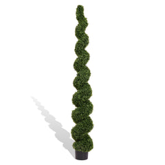7FT Spiral Topiary Trees Artificial Outdoor Faux Boxwood Plants Large Twisted Green Potted Trees for Garden Front Porch Patio Planter Decoration, 1pc/set