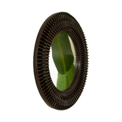 24'' Aura Mirror, Dark Bamboo Artistry Circle Wall Mirror, Natural Log-style, Suitable for Bathroom, Bedroom, Living Room, Entryway, etc.