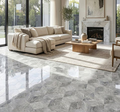 Hexagon marble tile, Carrara Gray marble, natural marble, for wall and floor, polished marble tile, natural stone, genuine marble, real marble, 1 box 12 pcs