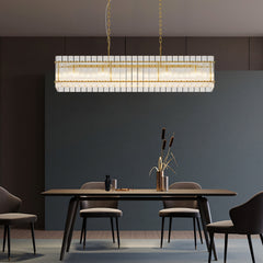 Modern Rectangular Crystal Glass Chandelier, 10-Lights Glod Chandelier Lighting Contemporary Pendant Ceiling Light Fixture for Dining Room Living Room Kitchen Island