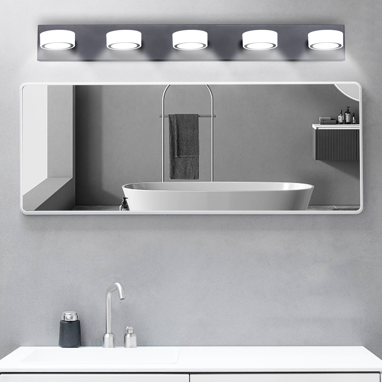 37" Modern 5-Light LED Vanity Light, Sleek Black Bathroom Wall Light Fixture for Mirror, Shower, and Bathroom Decor