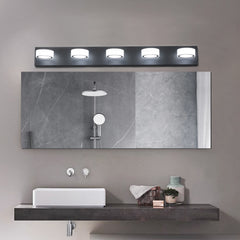 37" Modern 5-Light LED Vanity Light, Sleek Black Bathroom Wall Light Fixture for Mirror, Shower, and Bathroom Decor