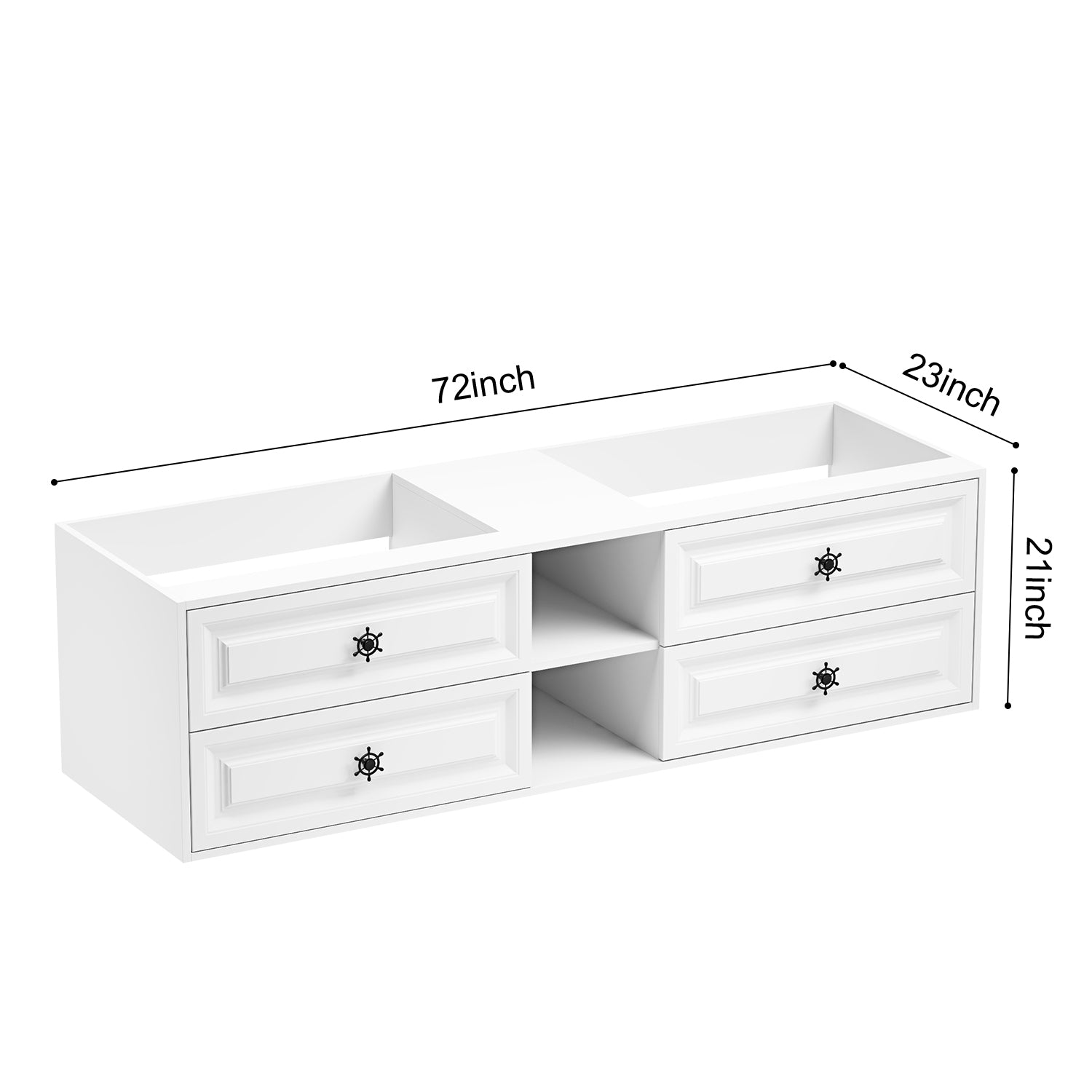72" Wall Hung Bathroom Vanity Cabinet Fits Double Sinks, Cabinet Only (Countertop and Sinks Not Included)
