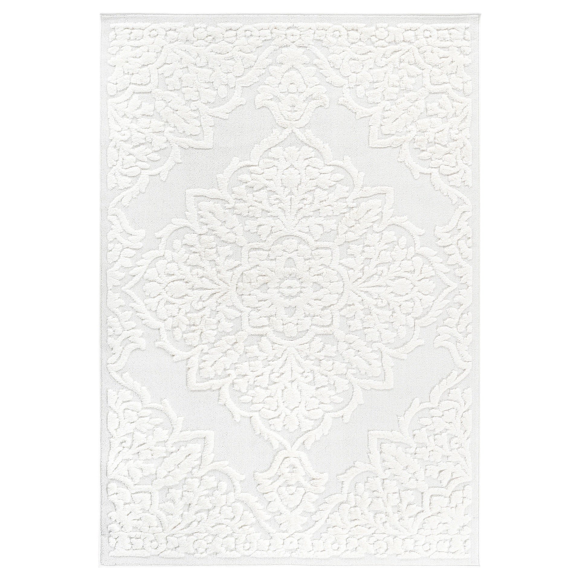 Step Collection High-Low Medallion Cream/Cream Indoor Area Rug, 6'7''x9', Modern, Contemporary, Geometric, Bohemian, Bedroom, Kitchen, Living Room, Non Shedding Carpet