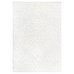 Step Collection High-Low Medallion Cream/Cream Indoor Area Rug, 6'7''x9', Modern, Contemporary, Geometric, Bohemian, Bedroom, Kitchen, Living Room, Non Shedding Carpet
