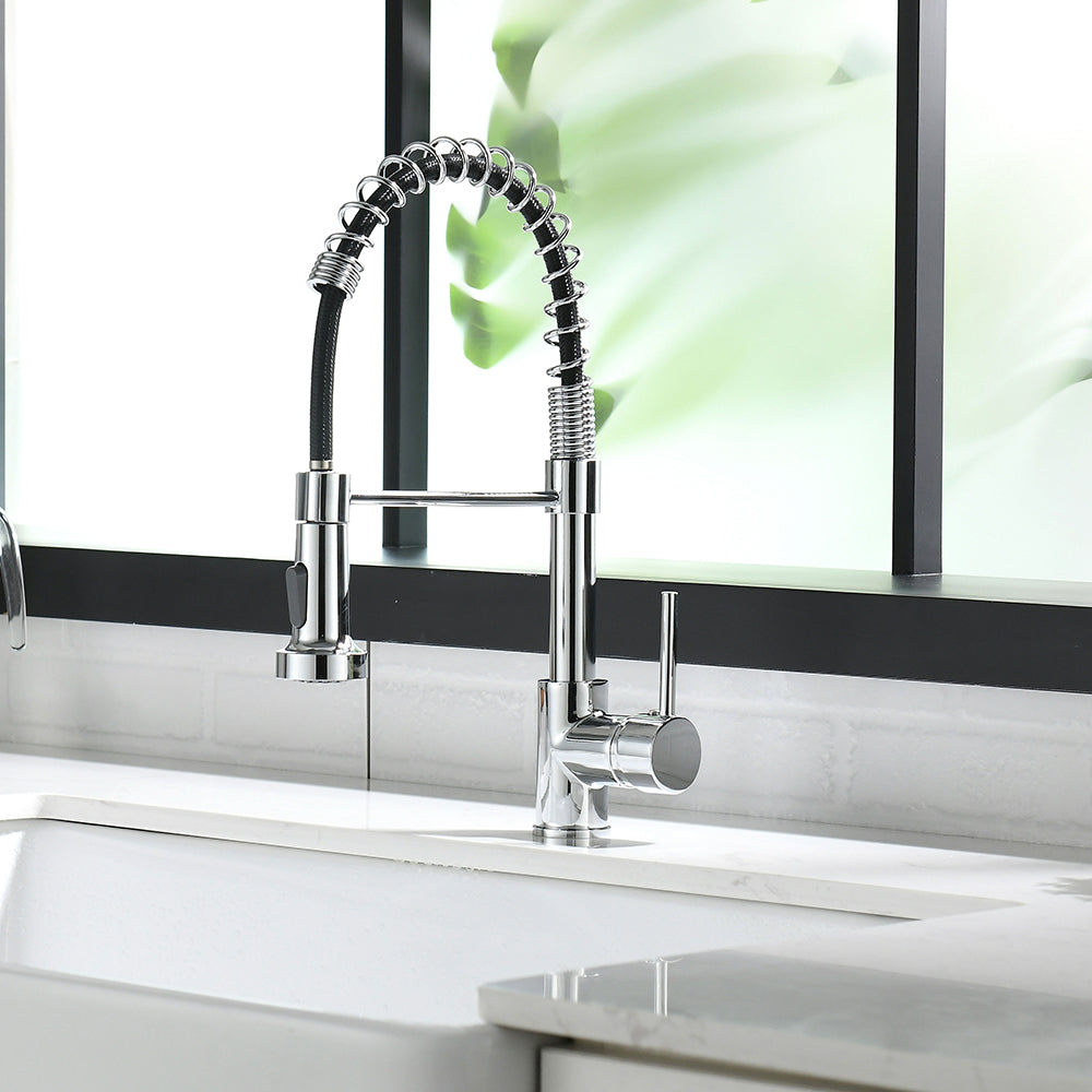 Commercial Black Kitchen Faucet with Pull Down Sprayer, Single Handle Single Lever Kitchen Sink Faucet