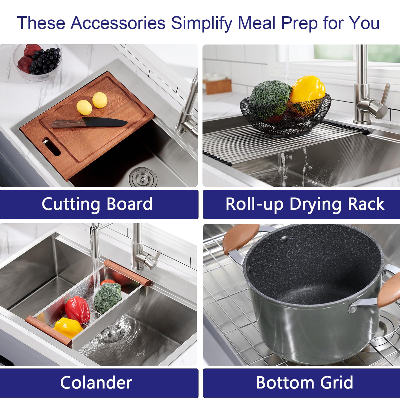 28 x 22 Drop In Stainless Steel Workstation Sink, 28 Inch 18-Gauge Stainless Steel Drop-In Kitchen Sink, Handmade Single Bowl Workstation R10 Rounded Corner kitchen Sink with Accessories