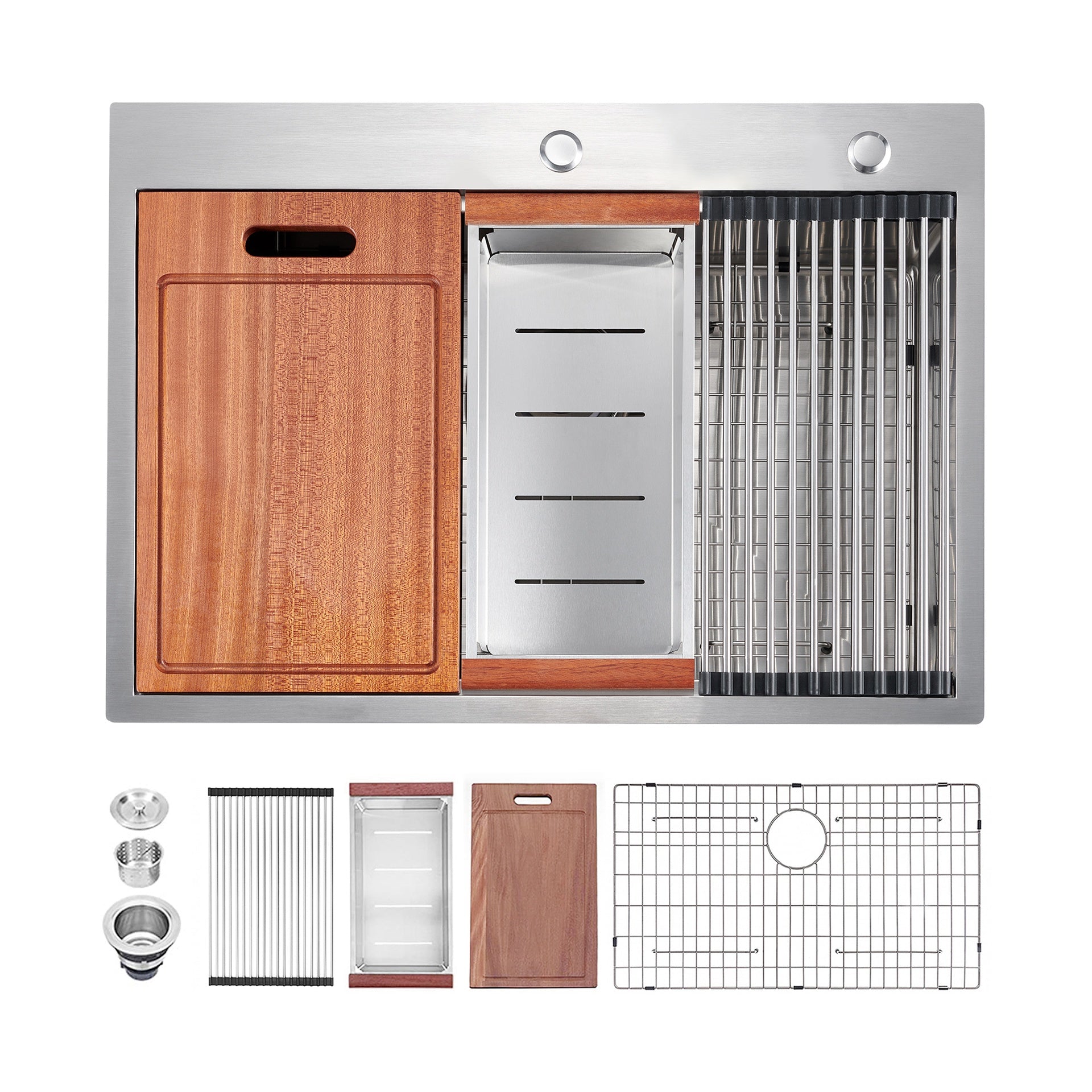 28 x 22 Drop In Stainless Steel Workstation Sink, 28 Inch 18-Gauge Stainless Steel Drop-In Kitchen Sink, Handmade Single Bowl Workstation R10 Rounded Corner kitchen Sink with Accessories