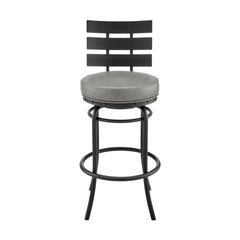 Xelora Swivel Counter or Bar Stool in Black Finish with Gray Faux Leather