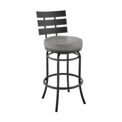 Xelora Swivel Counter or Bar Stool in Black Finish with Gray Faux Leather