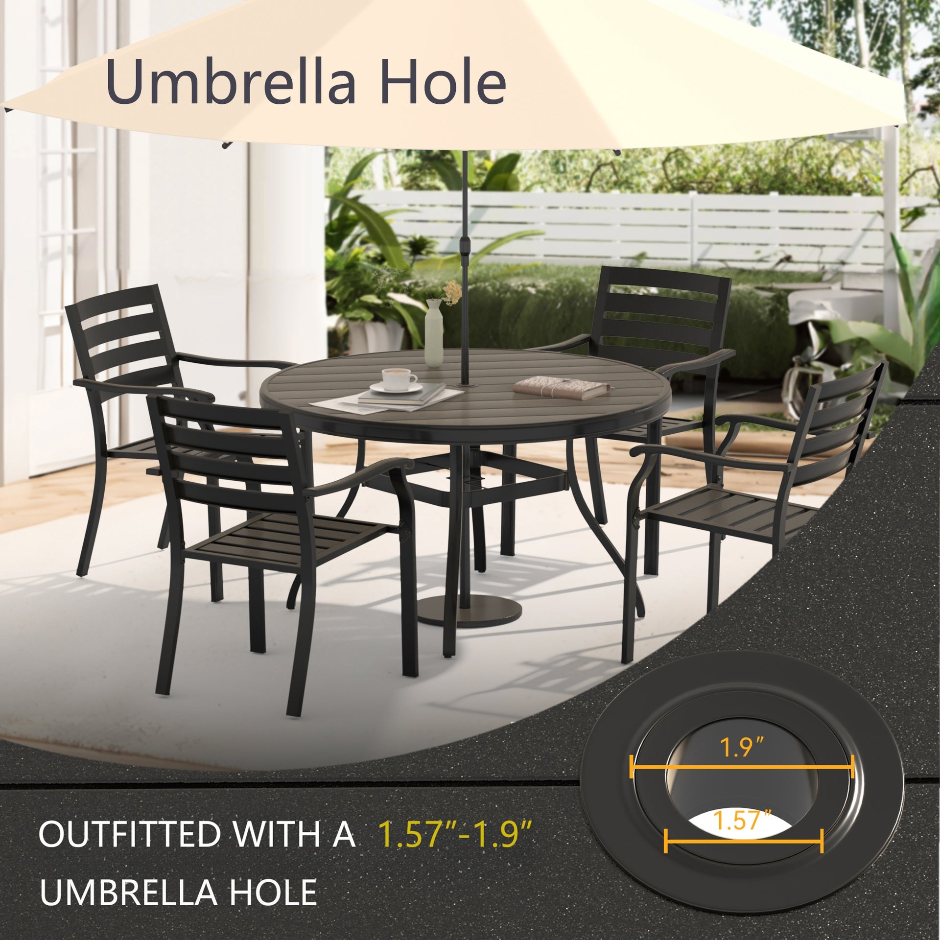 7 Pieces Outdoor Patio Dining Set, 6  Stackable Metal Dining Chairs and 52.95" Round Metal Dining Table, Outdoor Table and Chairs for Lawn Garden Backyard Deck