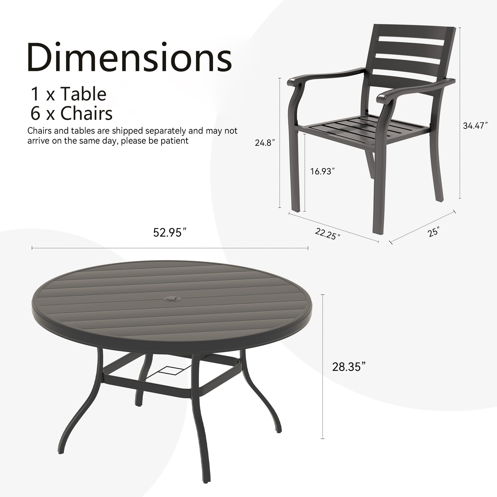 7 Pieces Outdoor Patio Dining Set, 6  Stackable Metal Dining Chairs and 52.95" Round Metal Dining Table, Outdoor Table and Chairs for Lawn Garden Backyard Deck