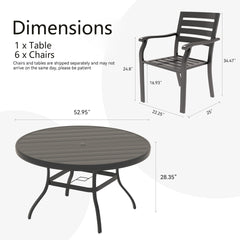 7 Pieces Outdoor Patio Dining Set, 6  Stackable Metal Dining Chairs and 52.95" Round Metal Dining Table, Outdoor Table and Chairs for Lawn Garden Backyard Deck